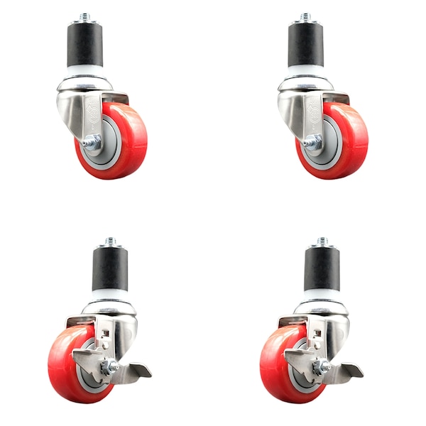 Service Caster 3.5 Inch 316SS Red Poly Swivel 1-7/8 Inch Expanding Stem Caster Brake, 2PK SS316EX20S3514-PPUB-RED-2-TLB-2-178 - main